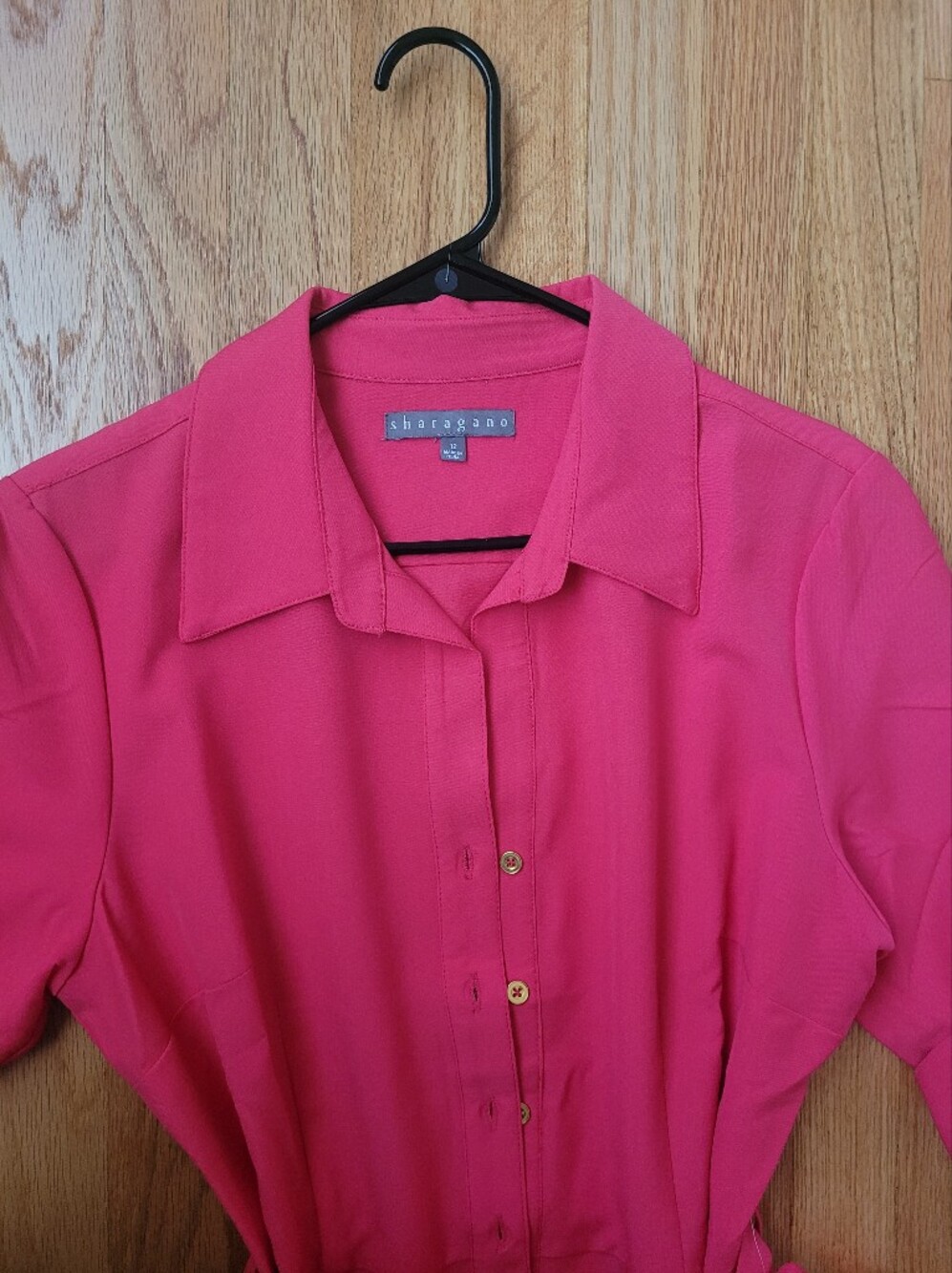 Button-Front Pink A-Line Dress with Waist Tie - Picture 3 of 8